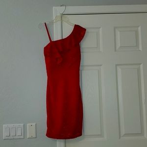 Sequin hearts one shoulder glitter lace red dress